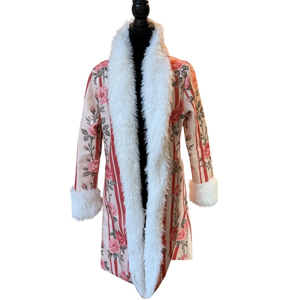 Vintage-Inspired Rose Floral Faux Fur Princess Coat